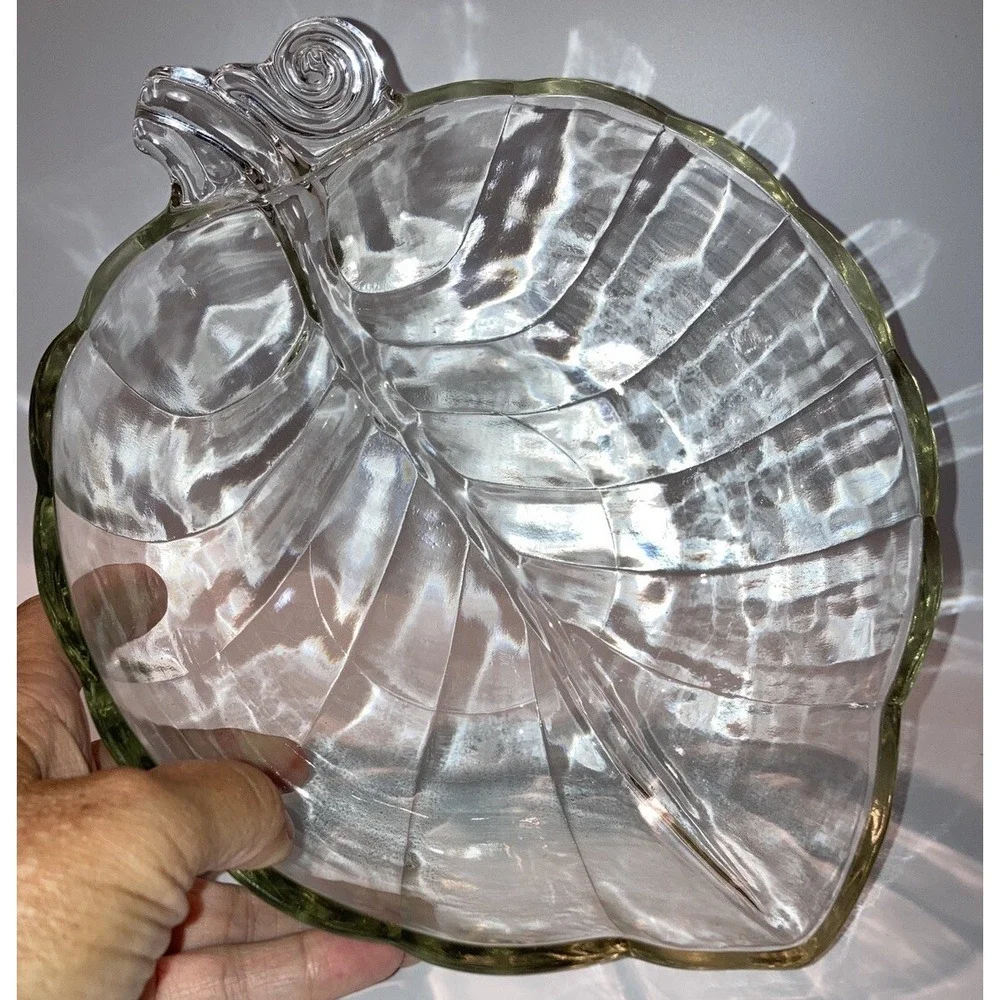 Vintage Clear Glass Serving Side Dish Bowl Tabletop Leaf Shaped 10